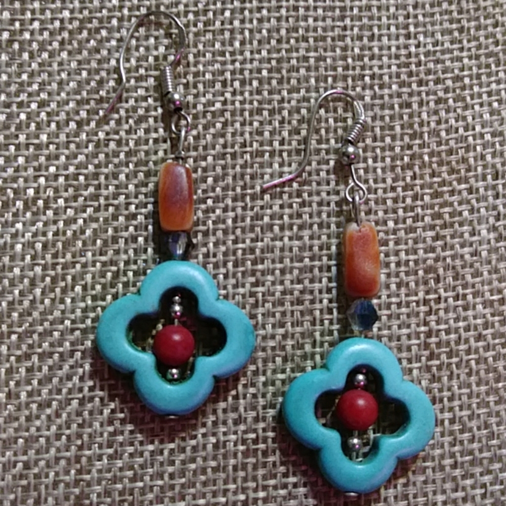📌 ABSOLUTE LOWEST PRICE📌- CORAL/TURQUOISE, STERLING. BEADED  EARRINGS. 2" L